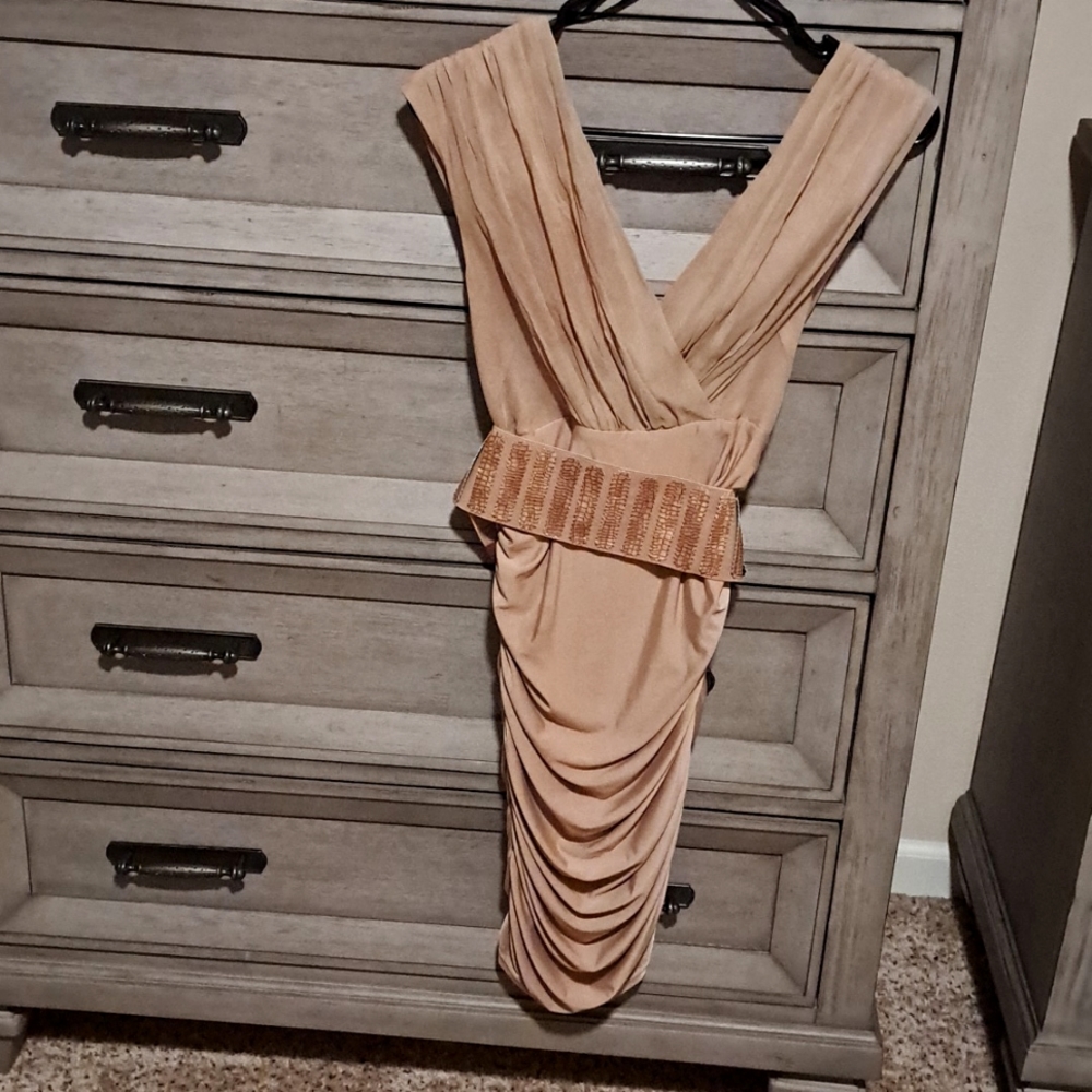 Beige dress with tan belt